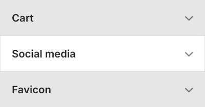The Theme settings Social media menu in Theme editor.