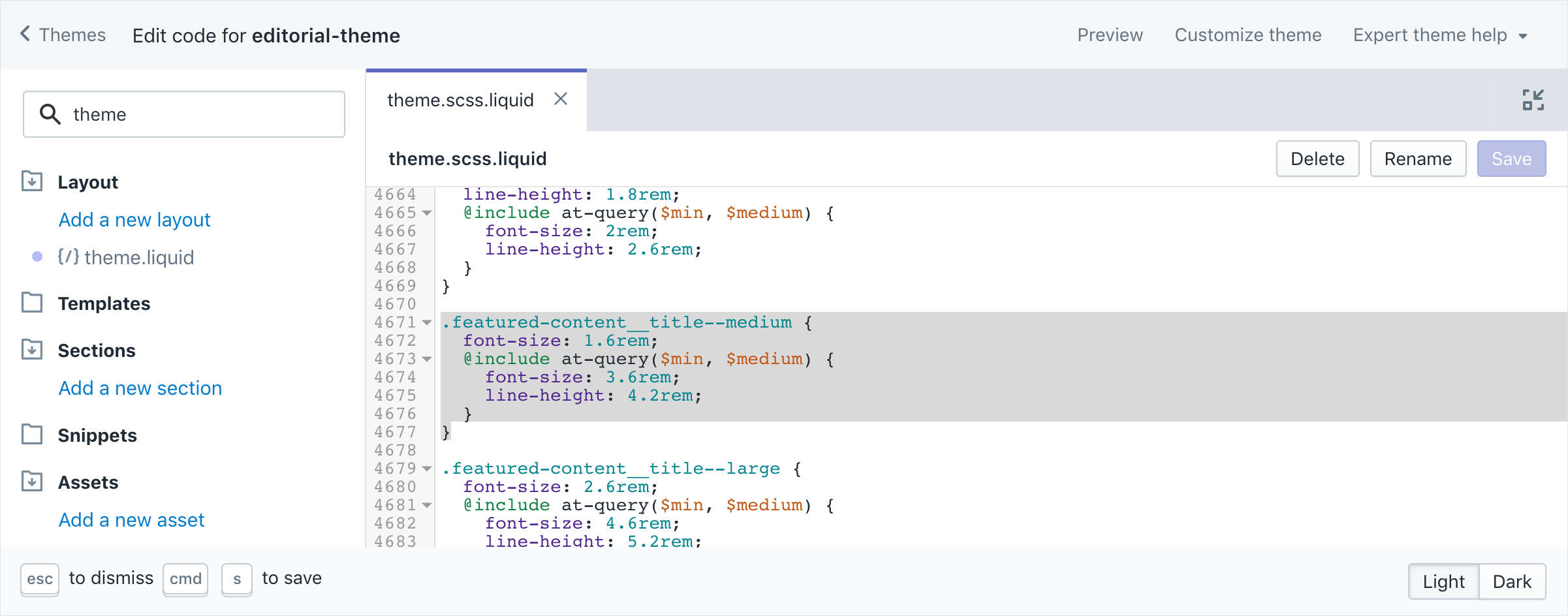Code editor with the stylesheet open for the Featured content section.