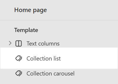 The Collection list section selected in Theme editor.