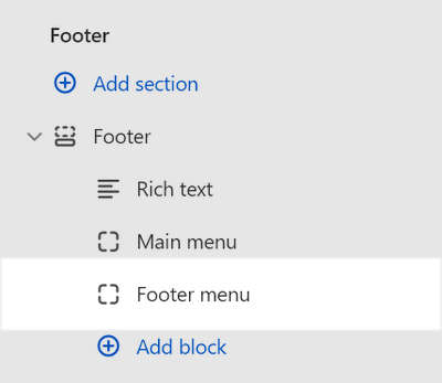 A second Menu block added to the Footer section in Theme editor.