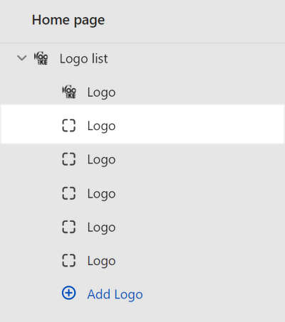 The Logo list section's second Logo block selected in Theme editor.
