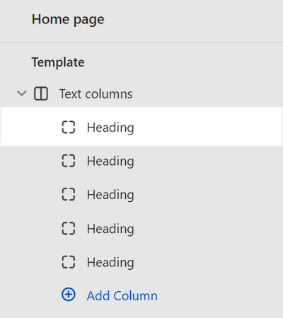 The first Column block selected in the Text columns section in Theme editor.