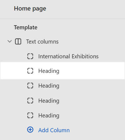 The second Column block selected in the Text columns section in Theme editor.