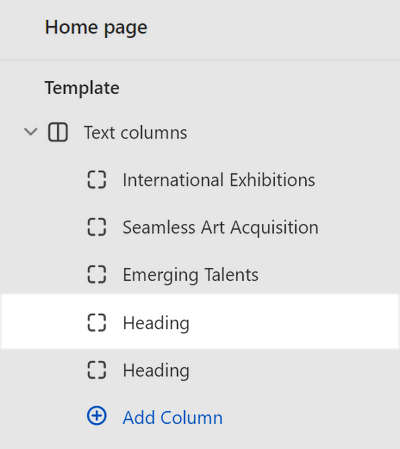 The forth Column block selected in the Text columns section in Theme editor.