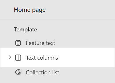 The Text columns section selected in Theme editor.