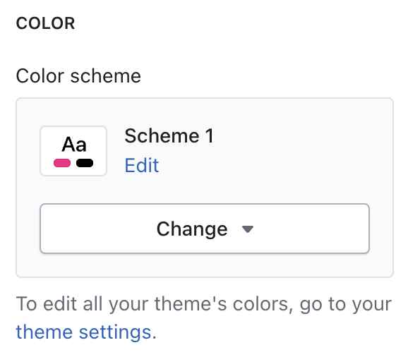 A section color scheme pane in Theme editor.