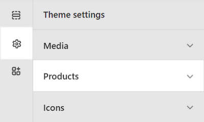 The products menu in Theme settings