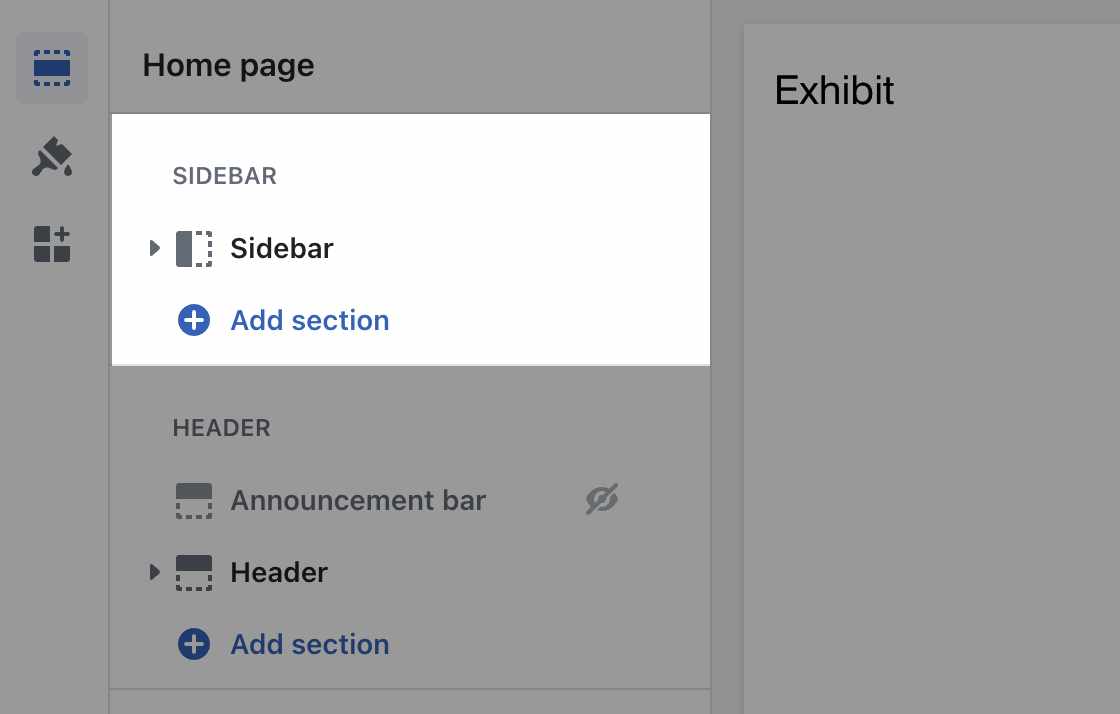 An example of the sidebar section in the theme editor.
