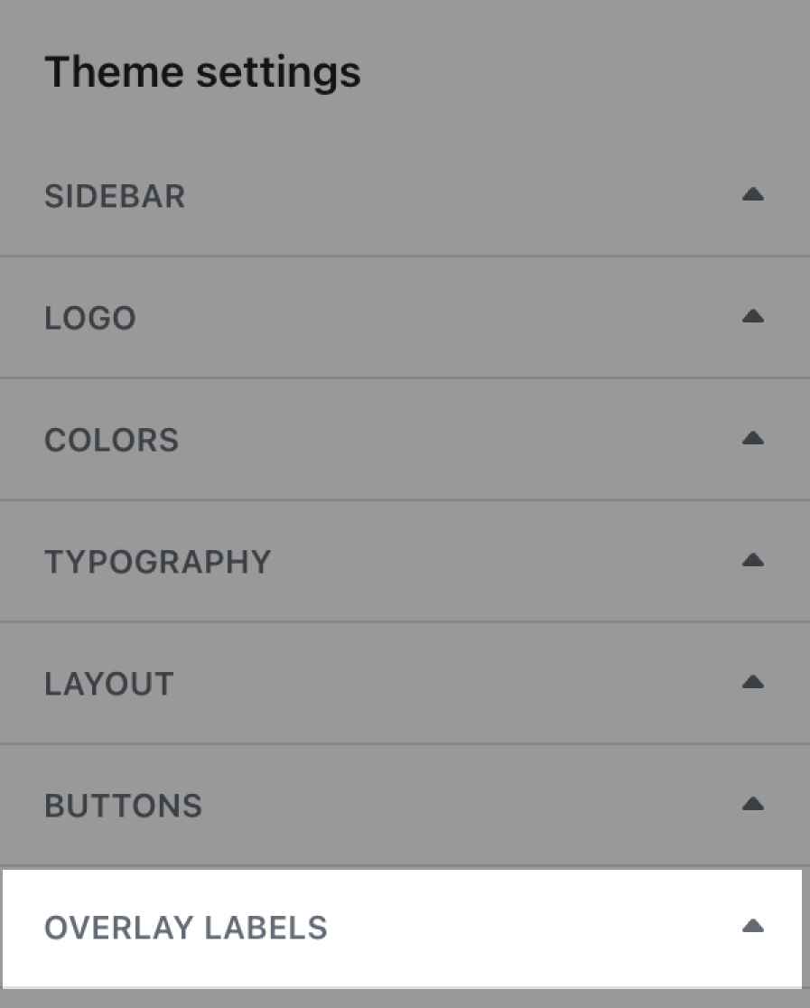 The overlay labels section in theme settings