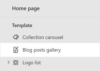 The Blog posts gallery section selected in Theme editor.