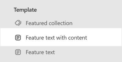 The Feature text with content section selected in Theme editor.
