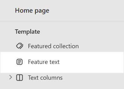The Feature text section selected in Theme editor.