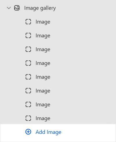 The Add block menu in Theme editor for the Image gallery section.