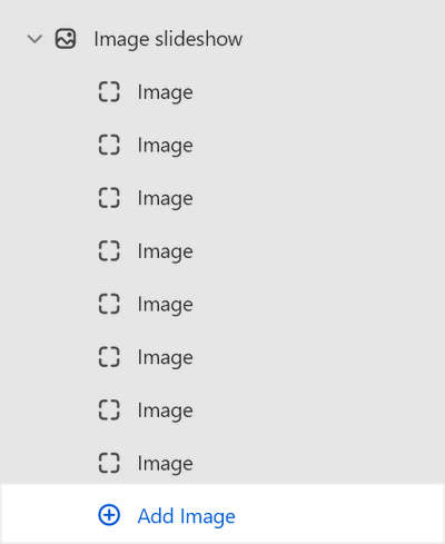 The Add block menu in Theme editor for the Image slideshow section.