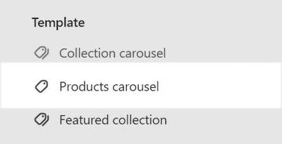 The Products carousel section selected in Theme editor.
