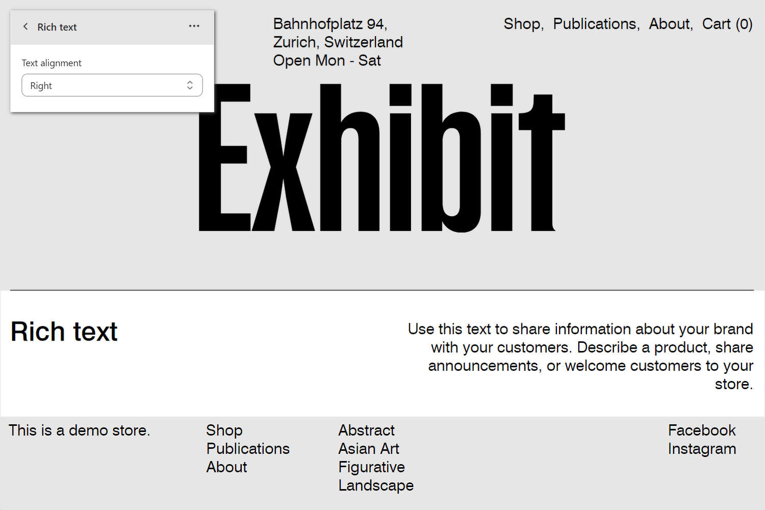 An example Rich text section on a store's Homepage.