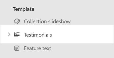 The Testimonials section selected in Theme editor.