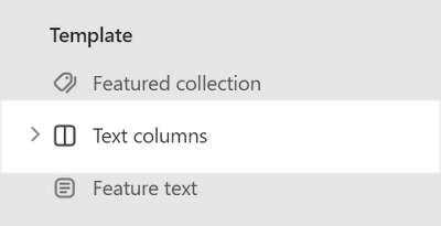 The Text columns with icons section selected in Theme editor.