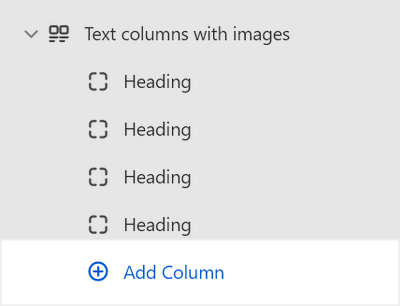 The Text columns with images Add block menu in Theme editor.
