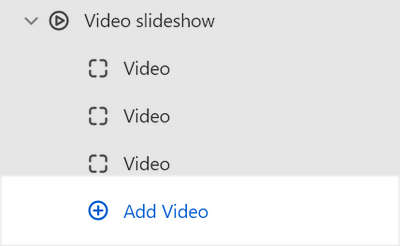 The Video slideshow section's Add block menu in Theme editor.