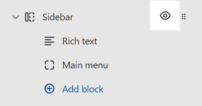 The show or hide image block options for a Main menu block in a Sidebar section in Theme editor.