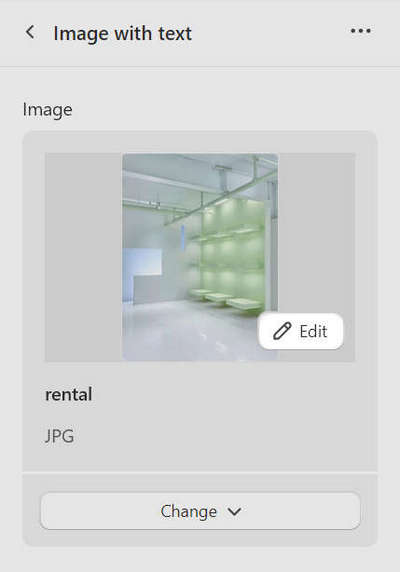 The Image with text section's image selector's thumbnail preview area in Theme editor.