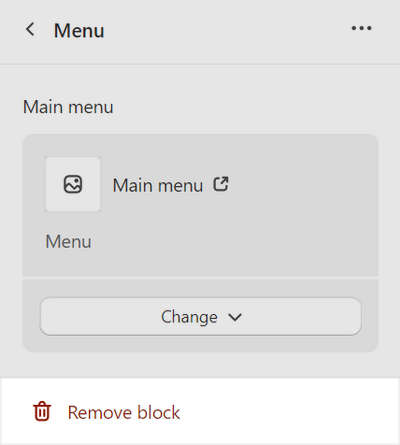 The option to remove a Main menu block from a Sidebar section in Theme editor.
