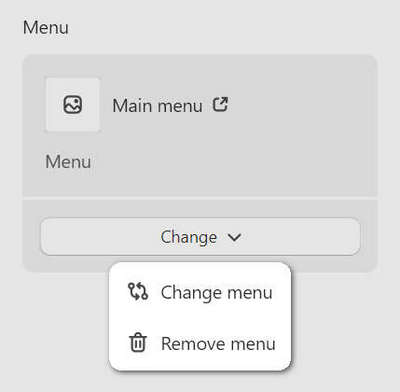 The menu modification options in Theme editor for the Header section