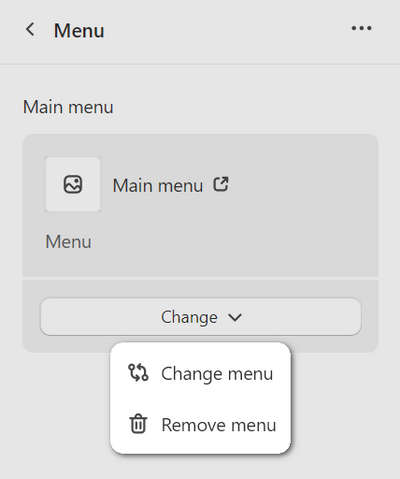 The menu modification options in Theme editor for the Menu drawer section
