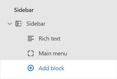 The Sidebar's Add block menu in Theme editor.