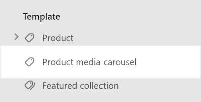 The Product media carousel section selected in Theme editor.