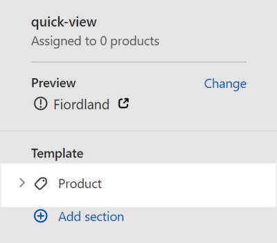 The Product - quick view section selected in Theme editor.