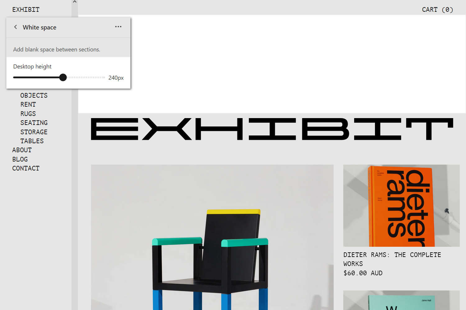 An example White space section on a store's Homepage.