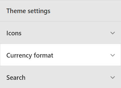The Theme setting's Currency format menu.