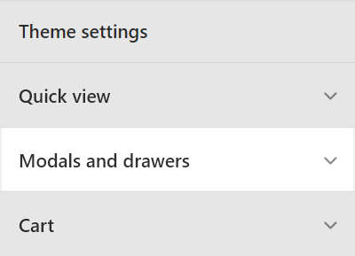 The Theme setting's Modals and drawers menu.