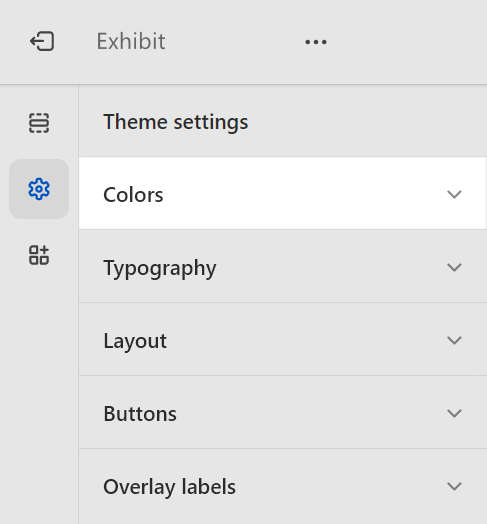 The theme settings menu with the Colors menu section selected.