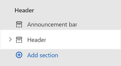 The Header section selected in Theme editor.