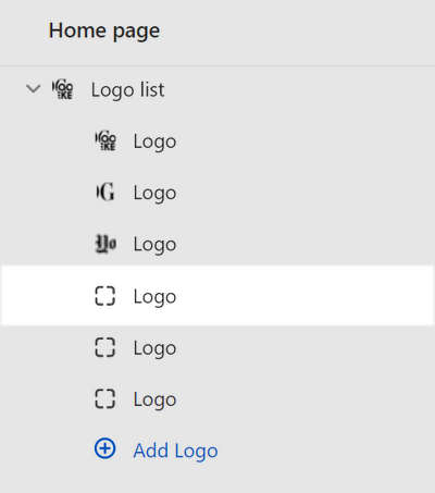The Logo list section's forth Logo block selected in Theme editor.