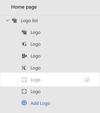 The Logo list section's fifth Logo block hidden in Theme editor.