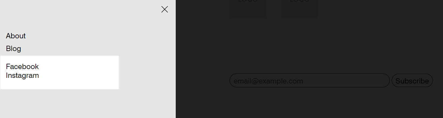 An example Social media block inside a Menu drawer section.