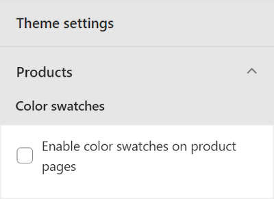 The color swatches checkbox options in Theme settings.