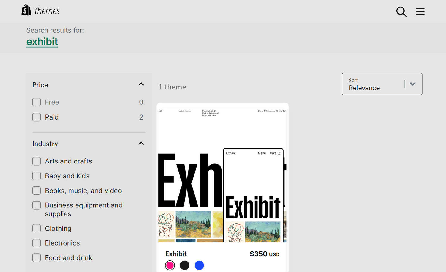 Shopify Theme store's search field.