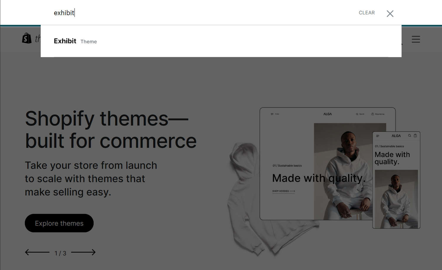 Shopify Theme store's search field.