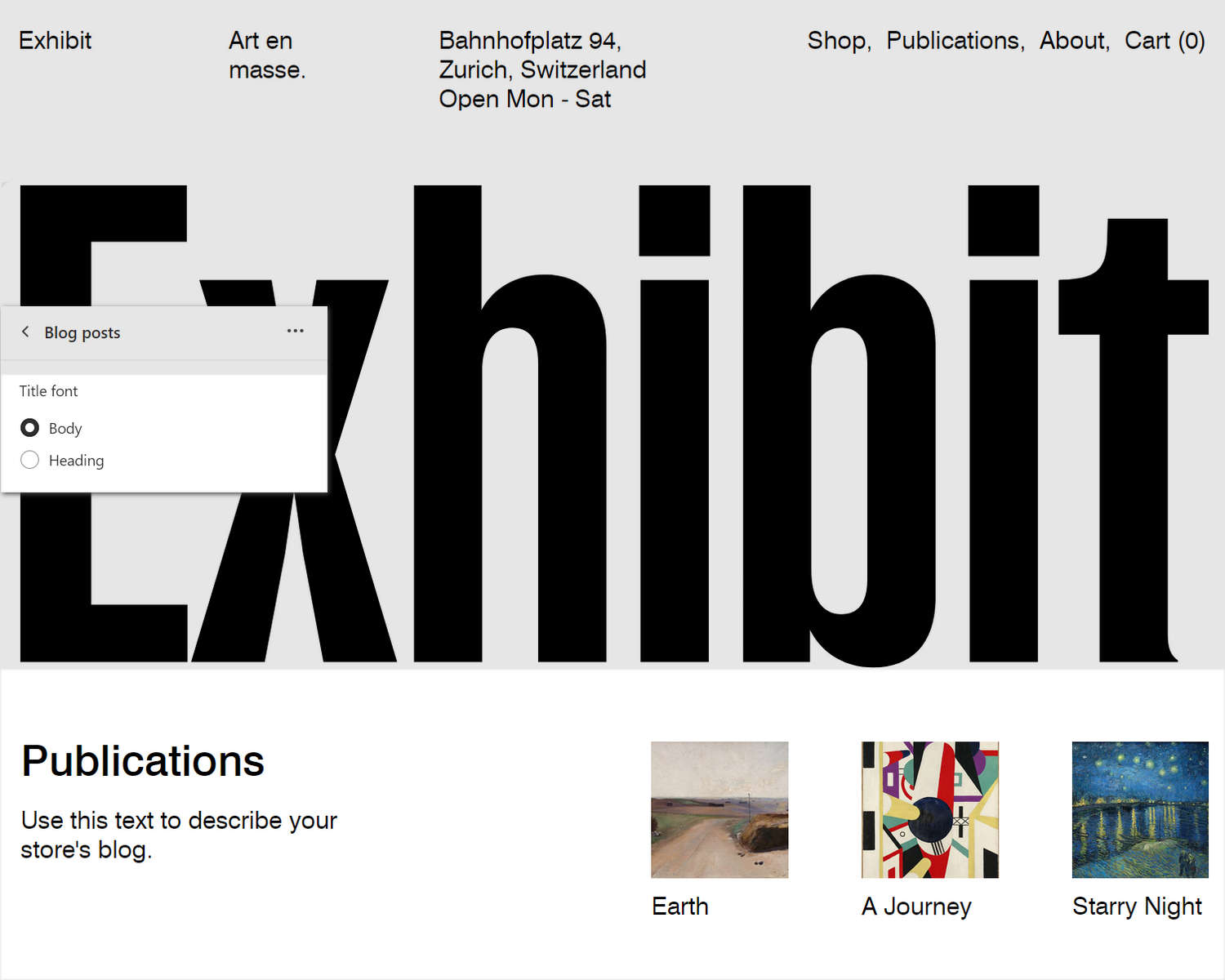 An example Blog posts section on a store's Homepage.