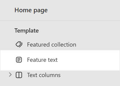The Feature text section selected in Theme editor.