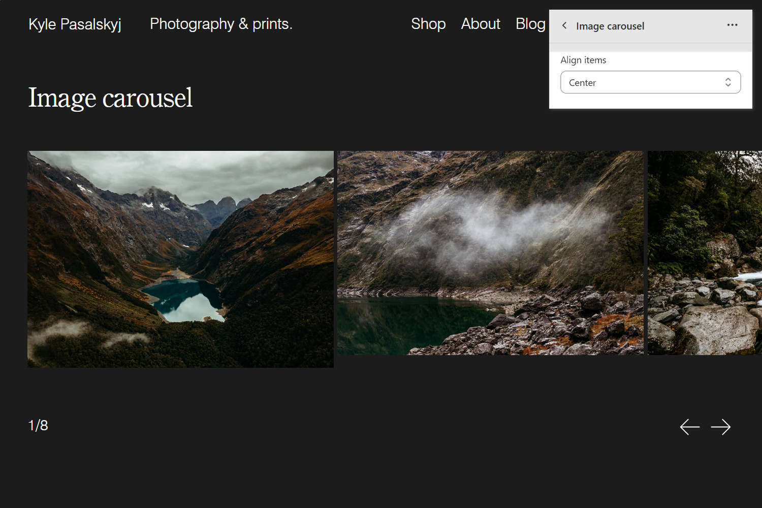 An example Image carousel section on a store's Homepage.