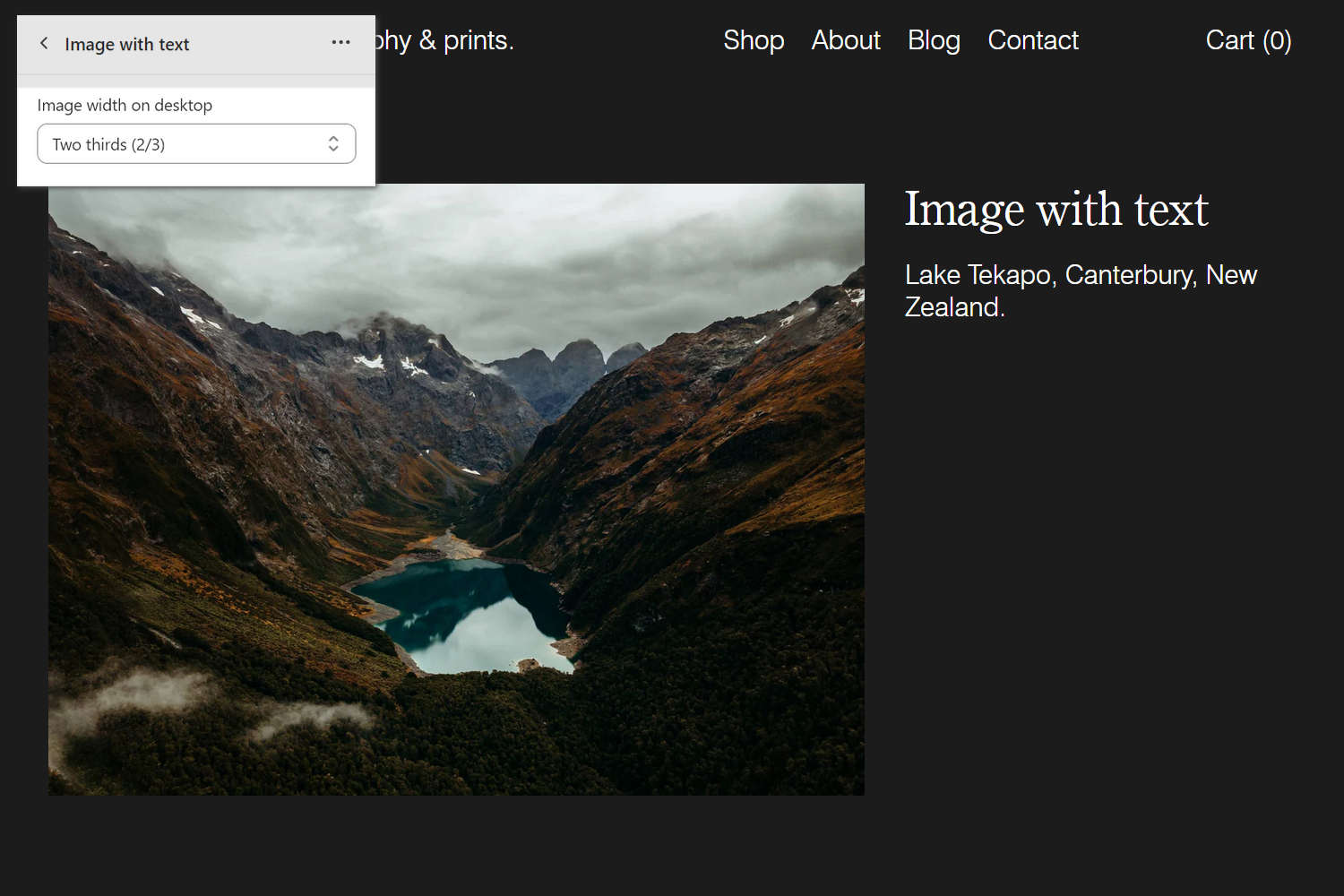 An example Image with text section on a store's Homepage.