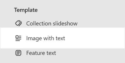 The Image with text section selected in Theme editor.