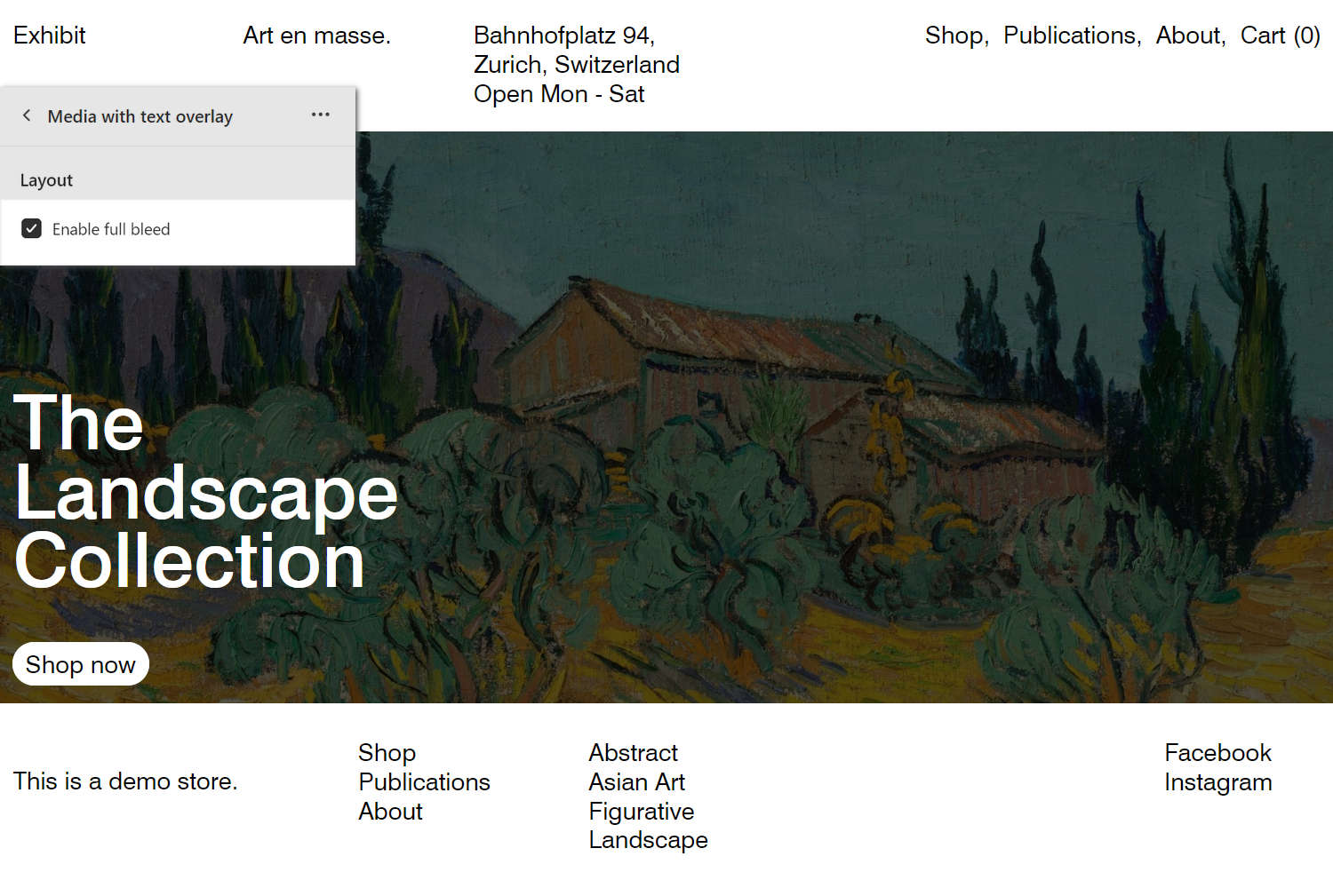 An example Media with text overlay section on a store's todo page.