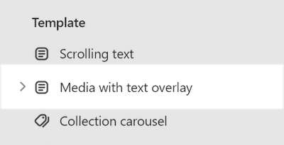 The Media with text overlay section selected in Theme editor.